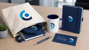 Kit de brindes para congresso com sacola e bloco de notas personalizados