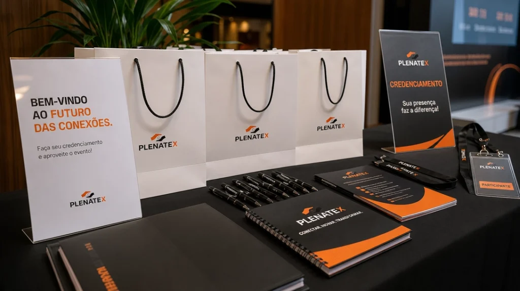 Brindes para congressos organizados em mesa de credenciamento